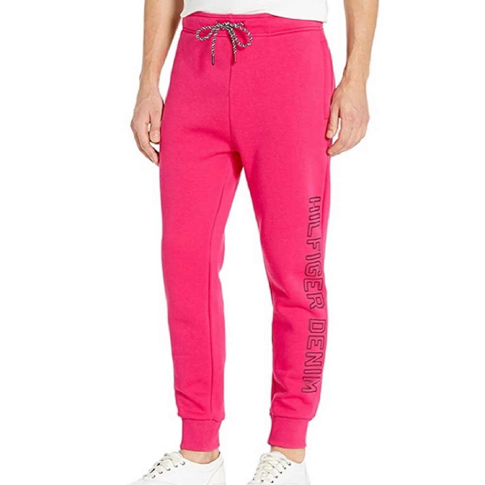 🆕TOMMY HILFIGER MEN LOGO RASPBERRY SORBET JOGGERS - Picture 2 of 15